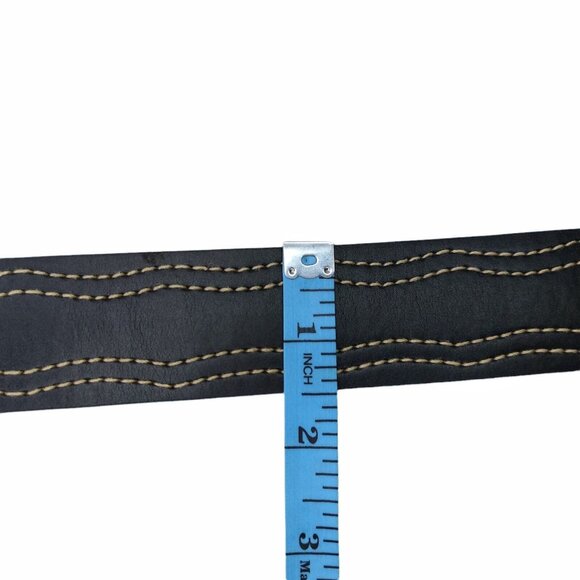 Columbia Small Black Leather Belt Contrast Wave Stitching #CB10019 - Picture 6 of 8